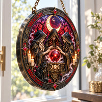 Crimson Séance - Crescent Moon Round Window Hanging