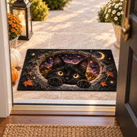 Golden Eyes at the Threshold - Black Cat Doormat