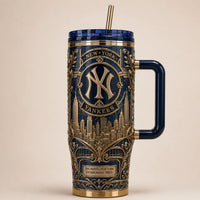 NYY Interlocking Crest - Gold Relief Tumbler Statement