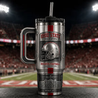 OSU Pewter Panel - Helmet, Scarlet Stripe and Stadium Relief