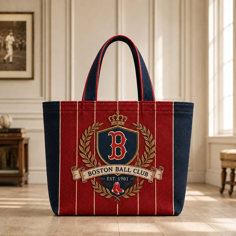 BOS Heritage Crest - Pinstripe Tote in Navy and Red