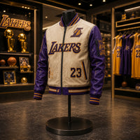 LAL Cream and Purple - Varsity Jacket With Courtside Confidence