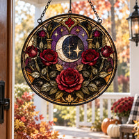 Crescent Bloom - Gothic Rose Circular Window Hanging