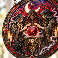 Crimson Séance - Crescent Moon Round Window Hanging