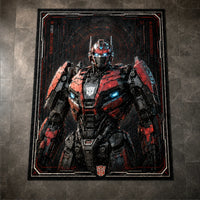 Steel Silence - Red and Black Mech Sentinel Rug