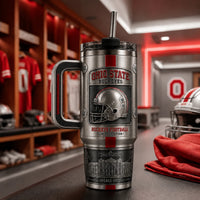 OSU Pewter Panel - Helmet, Scarlet Stripe and Stadium Relief